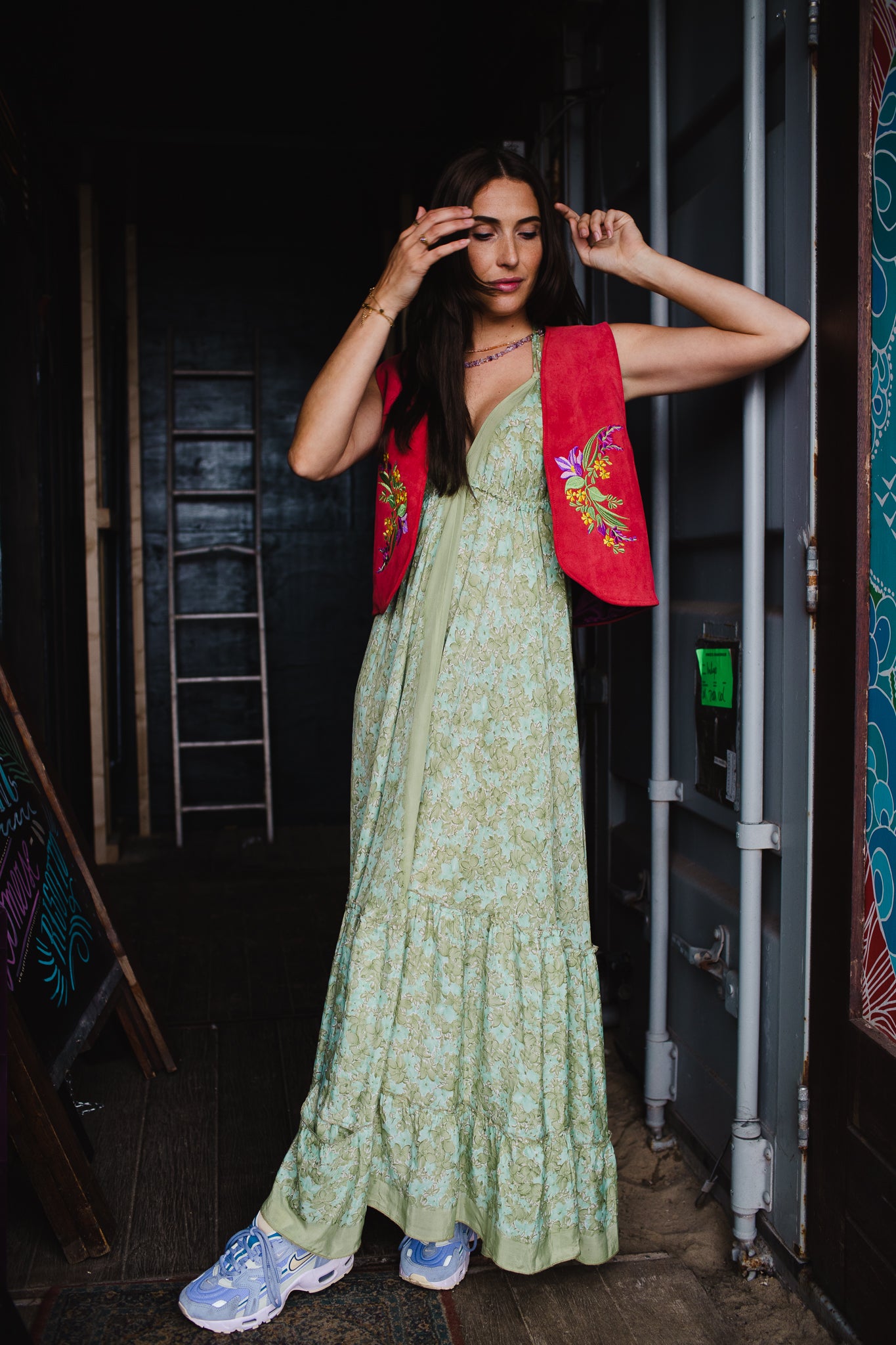 One Of A Kind Gilet | Flowery Coral Red